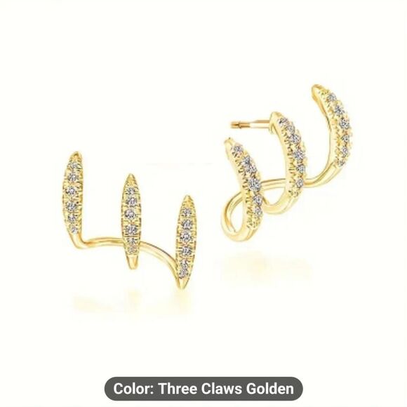 Dazzling Claw Design Stainless Steel Stud Earrings with Cubic Zirconia Silver - Picture 8 of 8